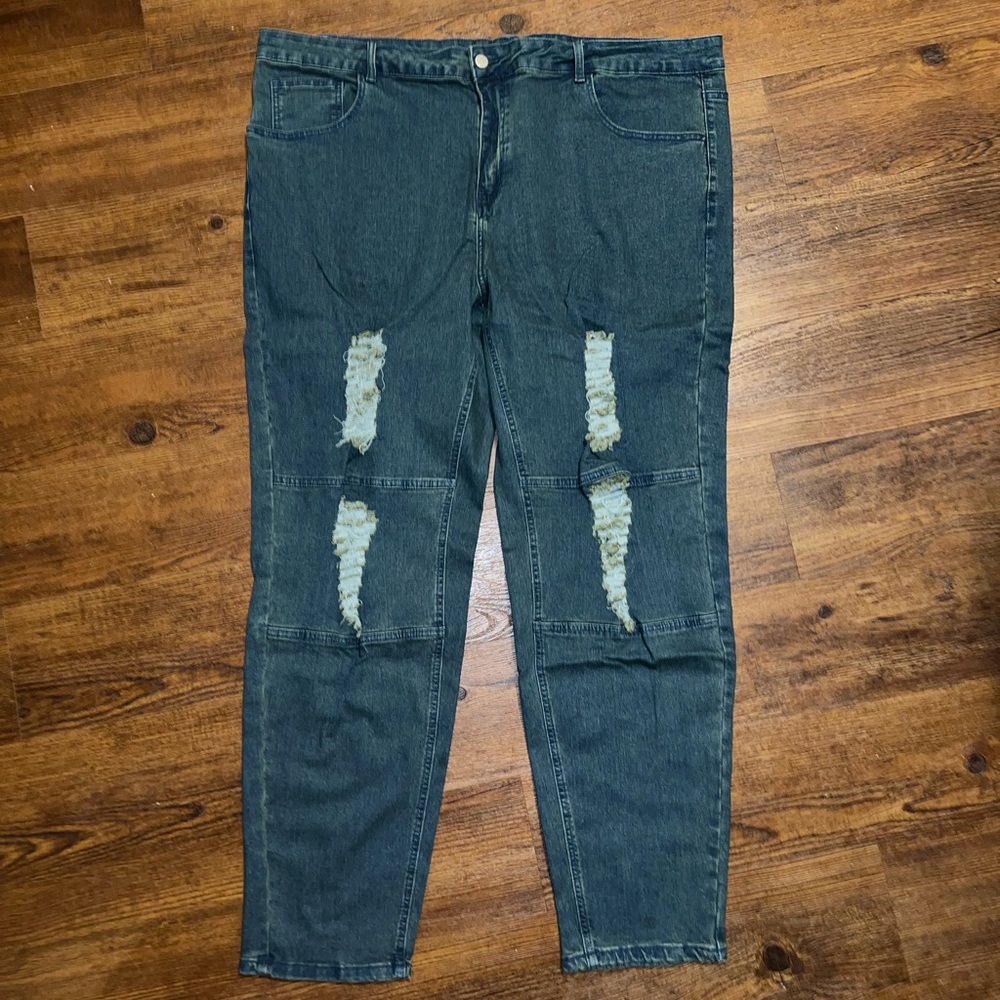 New ManFinity Distressed Blue Ripped Straight Leg Skinny Jeans Size 5XL
